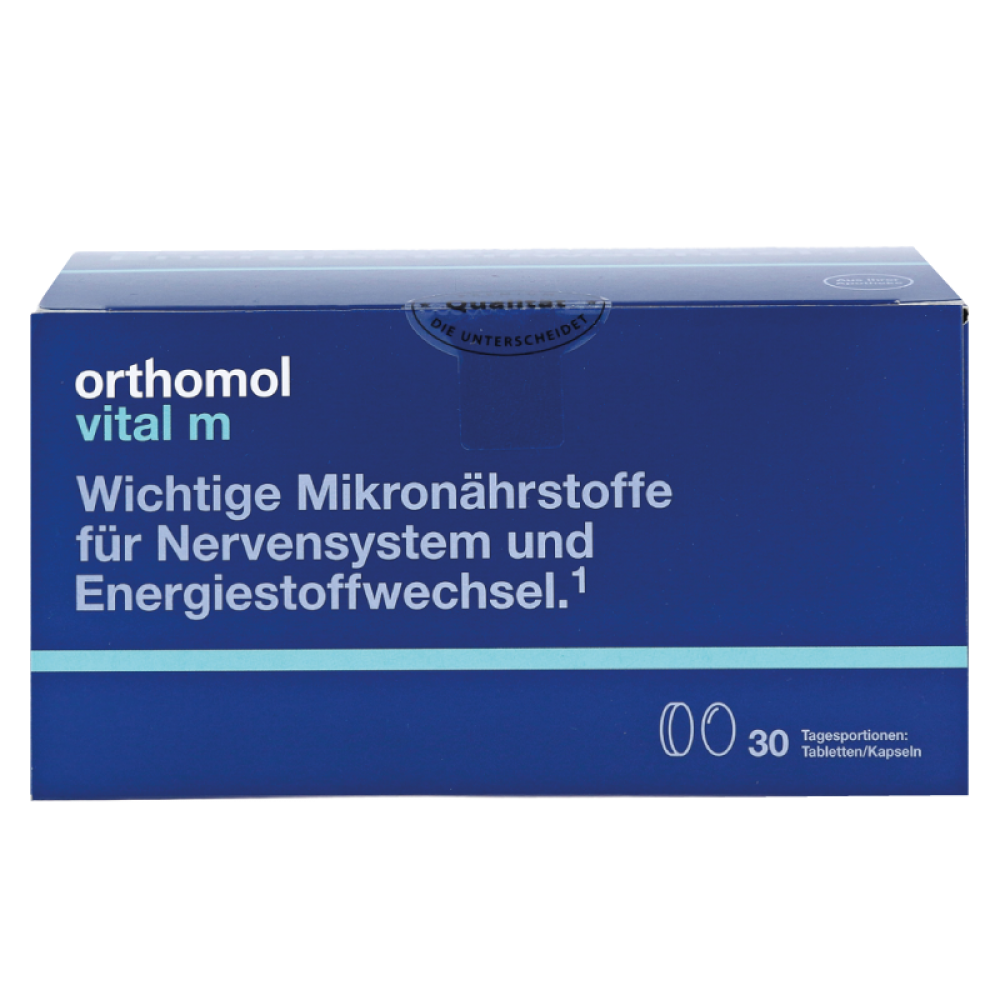 Витаминный комплекс против хронической усталости и стрессов у мужчин (таблетки и капсулы) ORTHOMOL Vital М