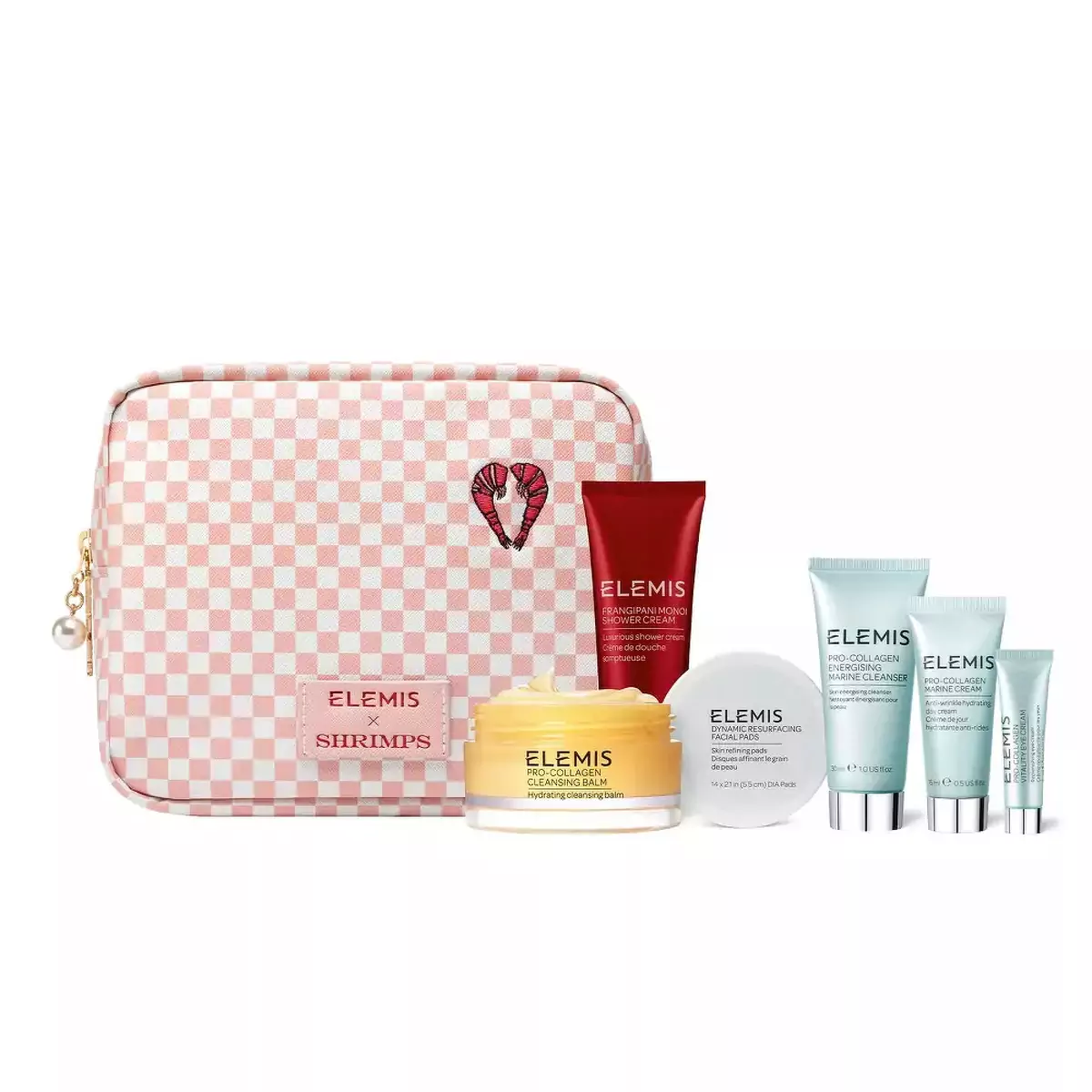 Коллекция бестселлеров в дизайнерской тревел косметичке Elemis Kit: Shrimps Travel Icons Collection