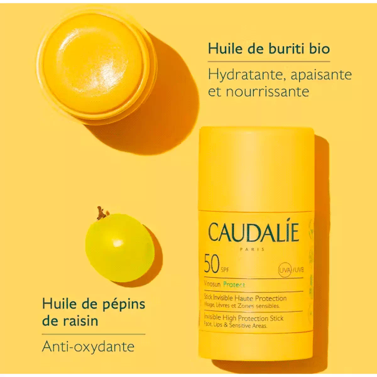 Сонцезахисний стік для обличчя та тіла Caudalie Vinosun Protect Invisible High Protection Stick SPF 50