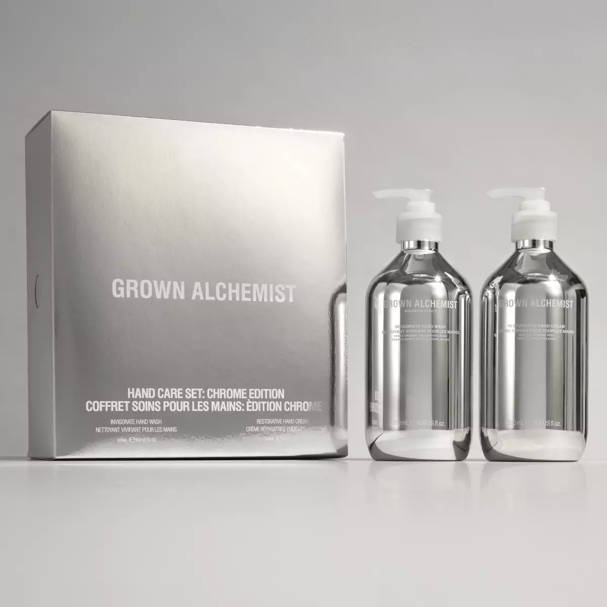 Лимитированный дуэт по уходу за руками в хромированном дизайне Grown Alchemist Hand Care Set Chrome Edition