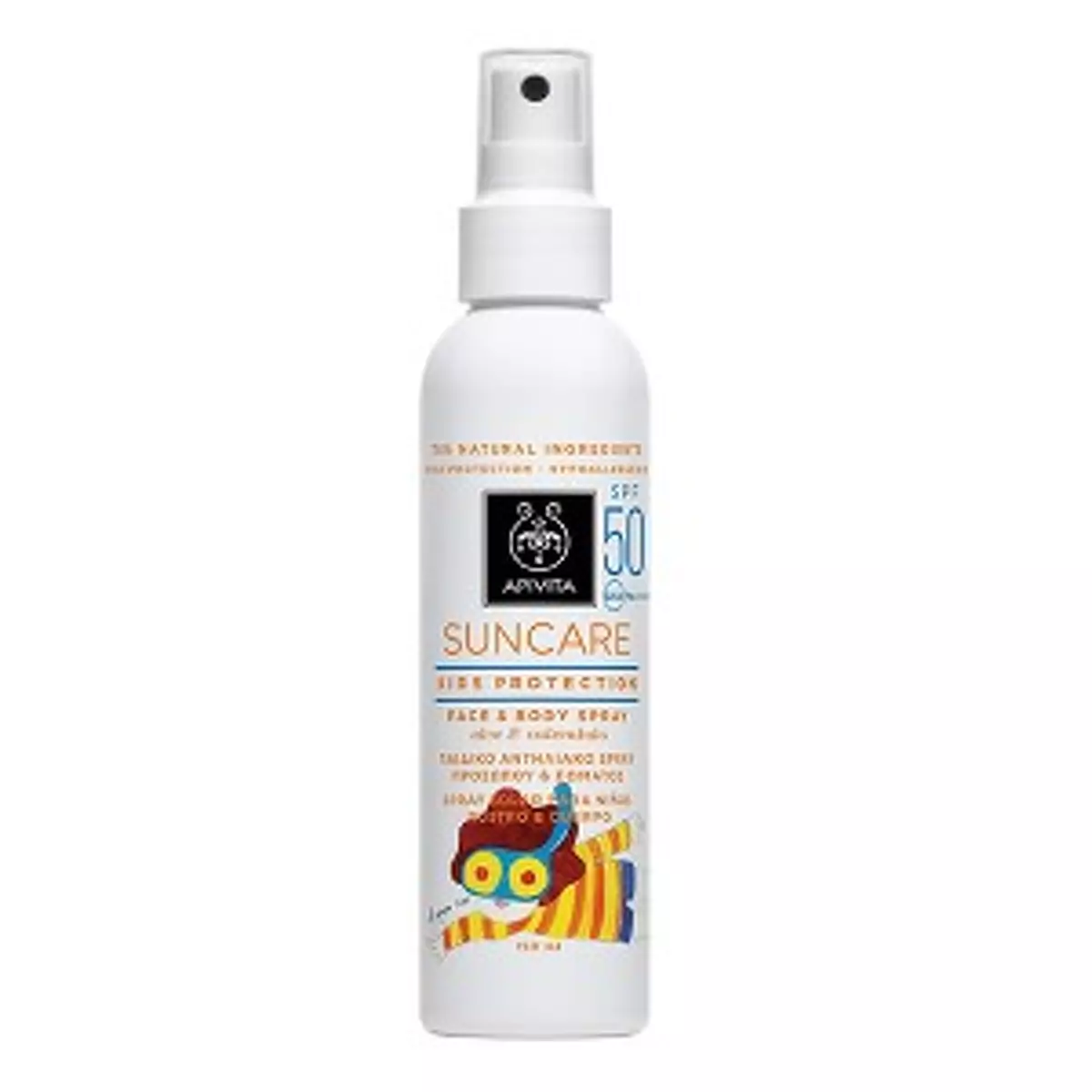 Детское солнцезащитное молочко-спрей Apivita Suncare Kids Face and Body SPF50