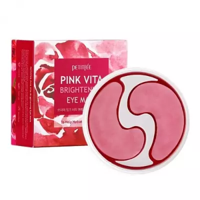 Освітлюючі патчі для очей на основі есенції трояндової води PETITFEE Pink Vita Brightening Eye Mask