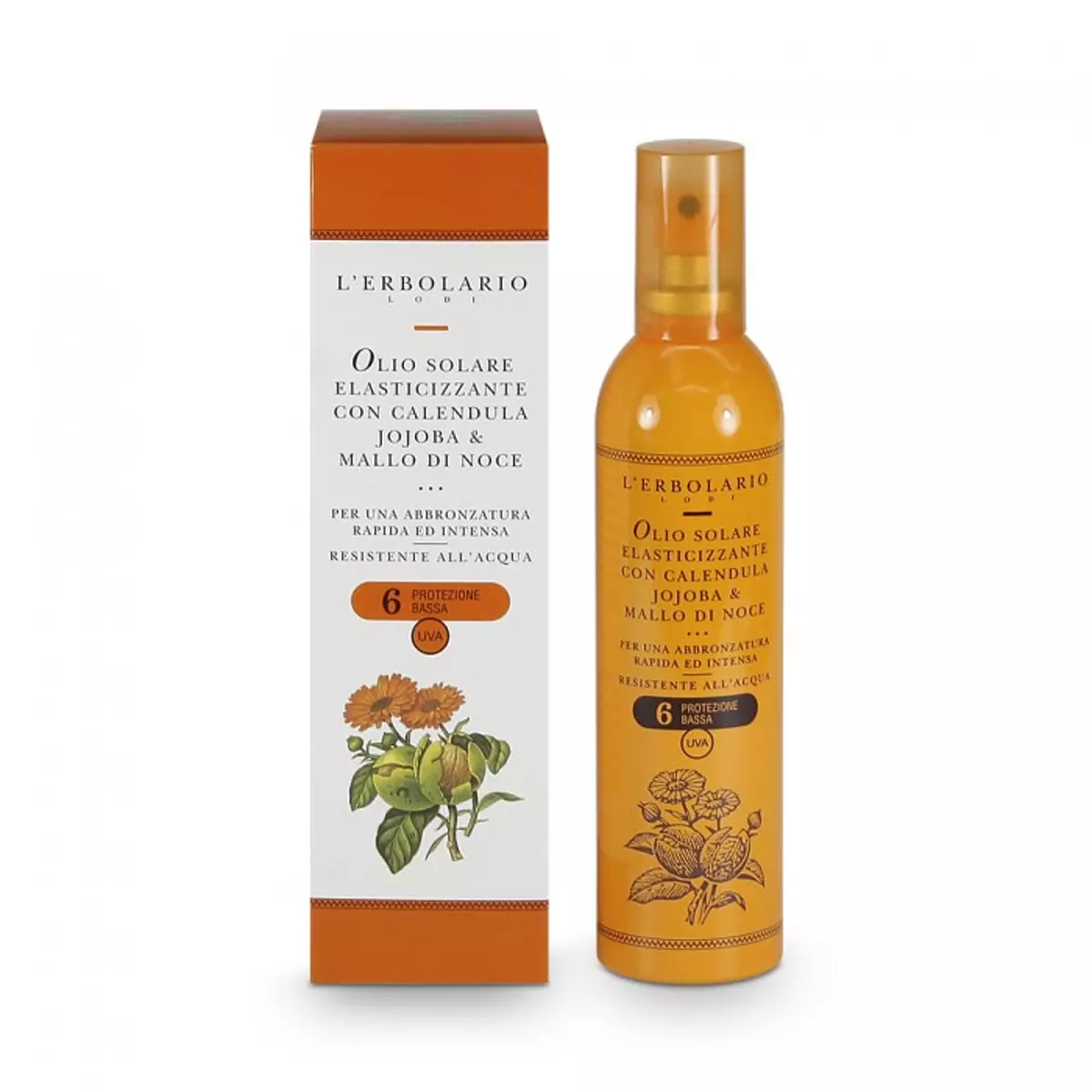 Масло для загара на основе Календулы и Жожоба SPF 6 L\'Erbolario Olio Solare Elasticizzante Con Calendula, Jojoba And Mallo di Noce