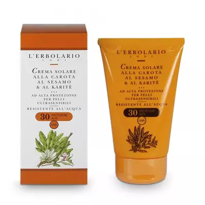 Солнцезащитный крем с Морковью маслом Кунжута и маслом Ши SPF 30 L'Erbolario Crema Solare Alla Carota, Al Sesamo And Al Karite