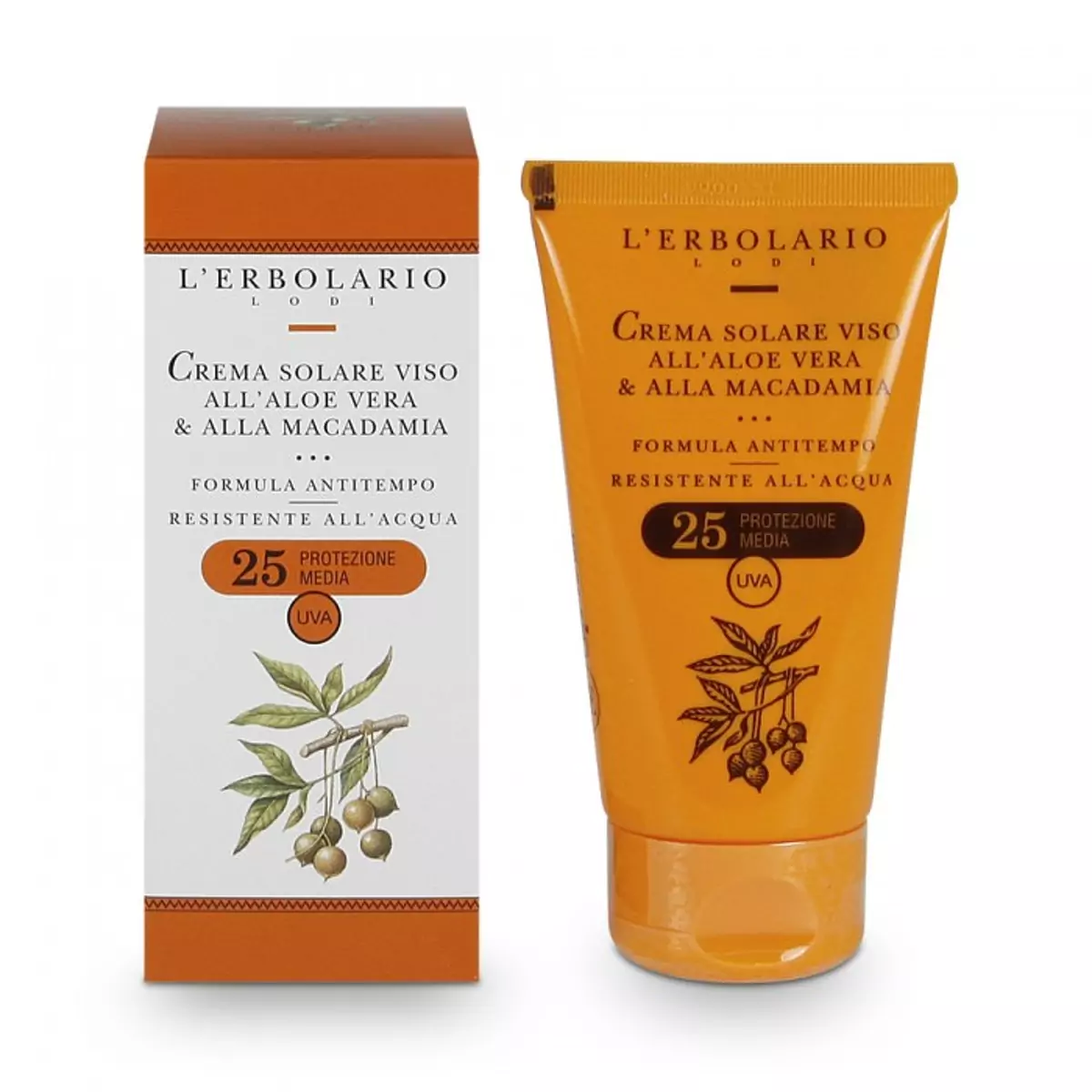 Солнцезащитный крем для лица с Алоэ-Вера и Макадамией SPF25 L\'Erbolario Crema Solare Viso All\'Aloe Vera And Alla Macadamia