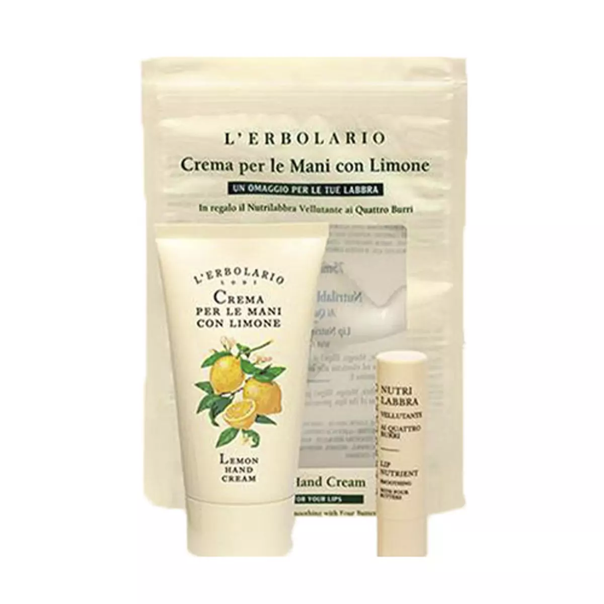 Крем для рук Лимонный и Блеск для губ витаминный в подарок L\'erbolario Crema per le Mani con Limone and Lip Nutri Labbra