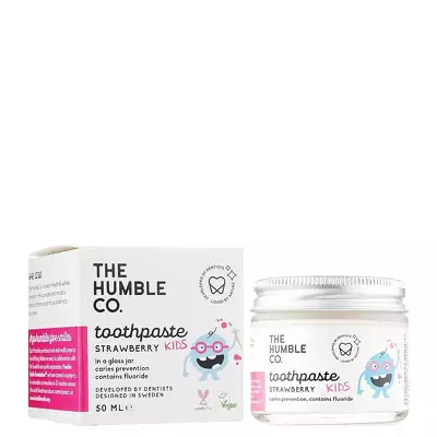 Детская зубная паста реминерализующая в стекляной банке Клубника The Humble Co Toothpaste in Glass Jar Kids Strawberry