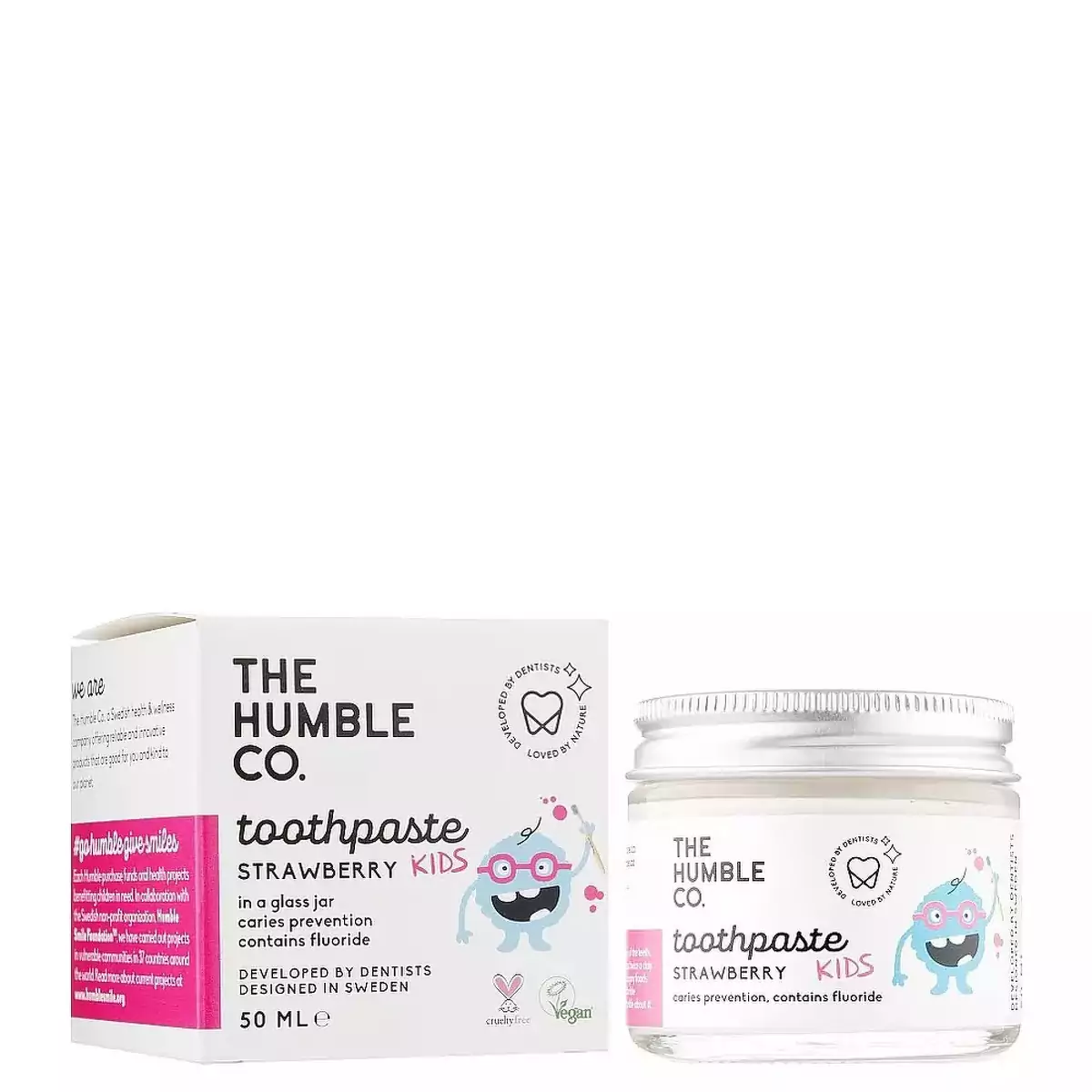 Детская зубная паста реминерализующая в стекляной банке Клубника The Humble Co Toothpaste in Glass Jar Kids Strawberry