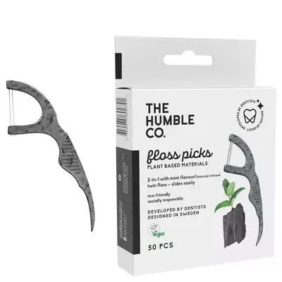 Флоссер зубная нить с держателем с древесным углем The Humble Co Natural Humble Floss Picks Charcoal