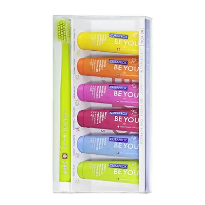 Набір з шести смаків та ультра-м'яка зубна щітка Curaprox Be you