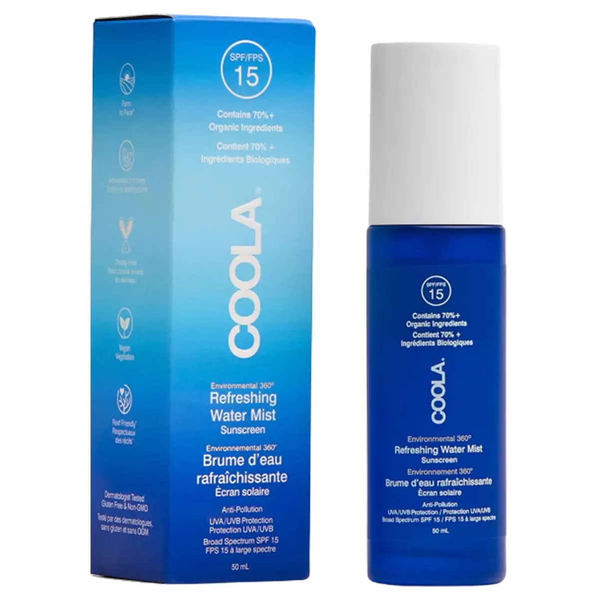 Сонцезахисний спрей для обличчя SPF 15 COOLA Refreshing Water Mist Sunscreen Full Spectrum 360