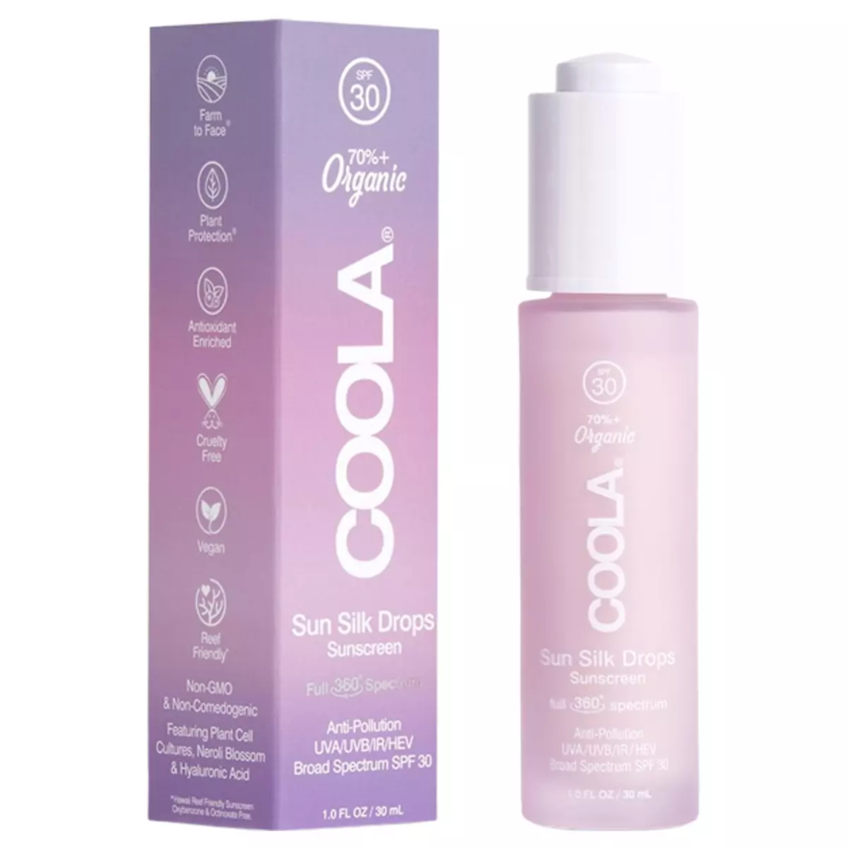 Сонцезахисні краплі для обличчя SPF 30 COOLA Sun Silk Drops Organic Face Sunscreen Full Spectrum 360